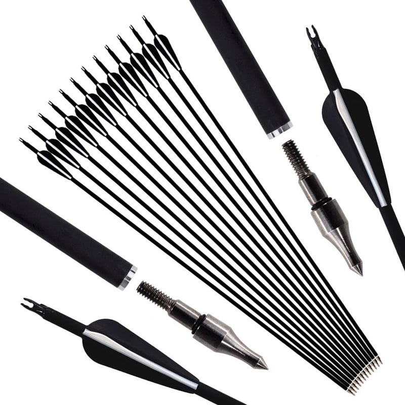 Luoyer 12Pcs Archery Hunting Arrows for Compound Bow Recurve Bow with Removable Tips Adjustable Nocks for Adults Hunting Targeting 30inch - Image 1